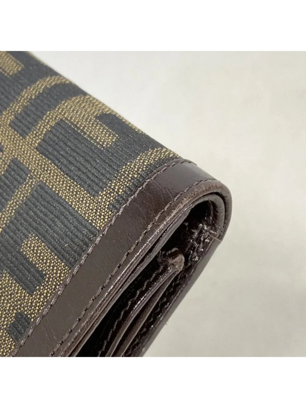Fendi Trifold Wallet Zucca Nylon Canvas Brown Silver